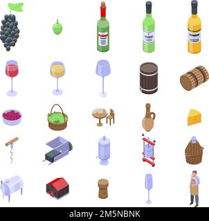 Winzersymbole festgelegt. Isometrischer Satz von Winzervektor-Symbolen für Webdesign isoliert auf weißem Hintergrund Stock Vektor