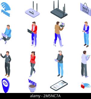 Symbole für die WiFi-Zone eingestellt. Isometrischer Satz von Wifi-Zone-Vektor-Symbolen für Web-Design isoliert auf weißem Hintergrund Stock Vektor