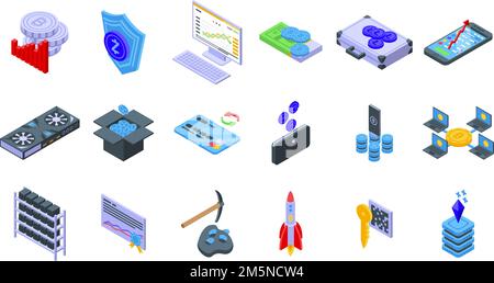 Symbole für Kryptowährungen gesetzt. Isometrischer Satz von Kryptowährungs-Vektor-Symbolen für Webdesign auf weißem Hintergrund isoliert Stock Vektor