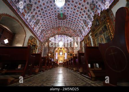 Nicht exklusiv: Details der barocken Kunst im Inneren der Kirche San Jeronimo Tlacochahuaya in der Gemeinde San Jerónimo Tlacoch Stockfoto