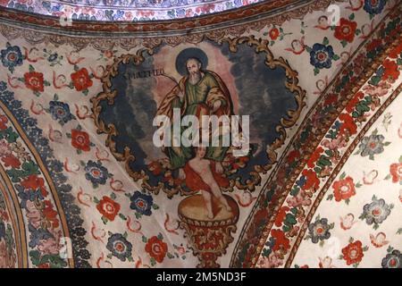 Nicht exklusiv: Details der barocken Kunst im Inneren der Kirche San Jeronimo Tlacochahuaya in der Gemeinde San Jerónimo Tlacoch Stockfoto