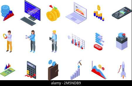 Symbole für Bitcoin-Diagramme gesetzt. Isometrischer Satz von Bitcoin-Diagramm-Vektorsymbolen für Webdesign auf weißem Hintergrund isoliert Stock Vektor