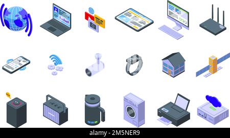 Symbole für die Internetverbindung eingestellt. Isometrischer Satz von Vektorsymbolen für Internetverbindungen für Webdesigns, isoliert auf weißem Hintergrund Stock Vektor