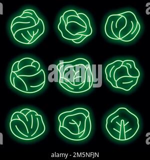 Symbole für Kohl eingestellt. Umreißen Satz von Kohl Vektor-Symbole Neonfarbe auf schwarz Stock Vektor