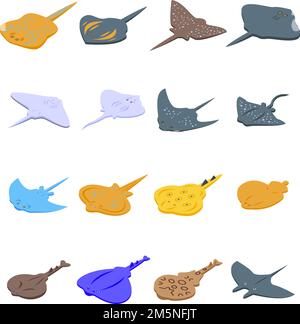 Stingray-Symbole gesetzt. Isometrischer Satz von Stachelrochen-Vektorsymbolen für Webdesign isoliert auf weißem Hintergrund Stock Vektor