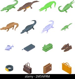 Krokodilsymbole eingestellt. Isometrischer Satz von Krokodilvektorsymbolen für Webdesign isoliert auf weißem Hintergrund Stock Vektor