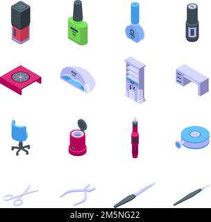 Ausrüstung für Maniküre Icons Set. Isometrischer Satz von Geräten für Maniküre-Vektor-Symbole für Webdesign isoliert auf weißem Hintergrund Stock Vektor