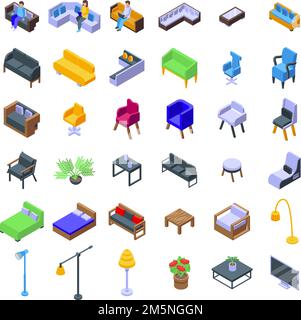 Lounge-Symbole gesetzt. Isometrischer Satz von Lounge-Vektor-Symbolen für Webdesign isoliert auf weißem Hintergrund Stock Vektor