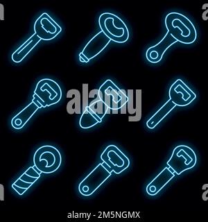 Symbole für Flaschenöffner eingestellt. Skizzieren Sie Set von Flaschenöffner Vektor-Symbole Neonfarbe auf schwarz Stock Vektor
