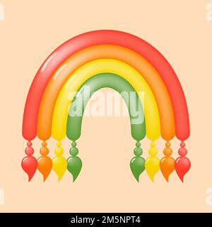 Dekorativer 3D-Cartoon-Regenbogen für Wanddekor im Kinderzimmer. Leuchtend süßer Regenbogen als Cover, Hintergrund oder Banner für Kinder. Vektordarstellung. Stock Vektor