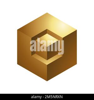 Goldene abstrakte Würfel auf weißem Hintergrund Stockfoto