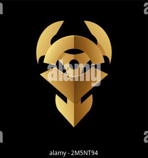Golden Abstract Tribal Anchor Shape auf schwarzem Hintergrund Stockfoto
