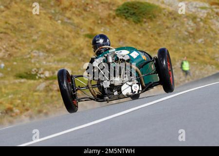 Hale Morgan Three Wheeler, 1934 erbaut, beim Bergreennen Bernina Gran Turismo im Rahmen der International Automobile Weeks, St. Moritz Stockfoto