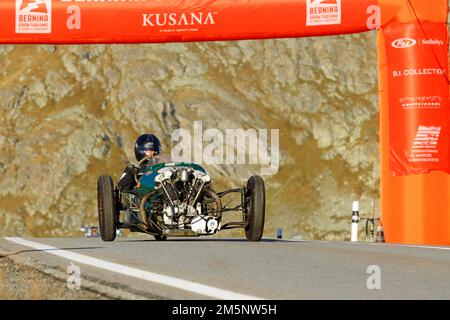 Hale Morgan Three Wheeler, 1934 erbaut, beim Bergreennen Bernina Gran Turismo im Rahmen der International Automobile Weeks, St. Moritz Stockfoto