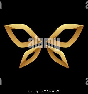 Golden Glossy Abstract Butterfly auf schwarzem Hintergrund Stockfoto