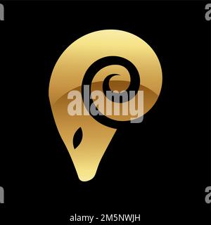 Golden Glossy Abstract RAM auf schwarzem Hintergrund Stockfoto
