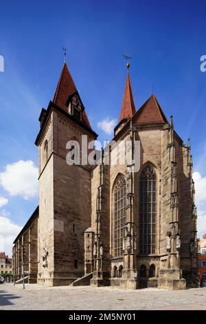 Kirche St. John, 15. c. Gotisch, Evangelische Lutherische Pfarrkirche, Pseudo-Basilika mit drei Schiffen, Martin-Luther-Platz, Ansbach, Mittelfrankreich Stockfoto