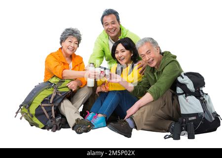 Vier ältere Menschen saßen zusammen, um sich auszuruhen Stockfoto