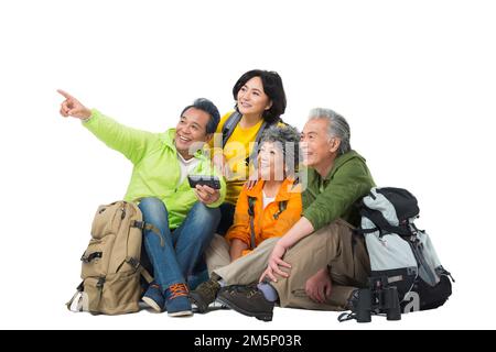 Vier ältere Menschen saßen zusammen, um sich auszuruhen Stockfoto