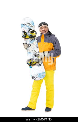 Glückliche alte Leute, die im Winter Ski fahren Stockfoto