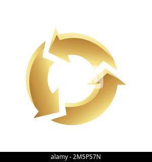 Goldenes rundes Recycling-Symbol auf weißem Hintergrund Stockfoto