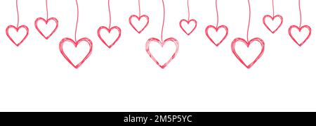 Verwickelte, kritzelte HERZEN, die an einer Schnur hängen Stock Vektor