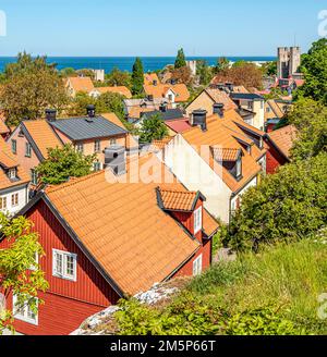 Blick über die historische Altstadt von Visby auf der Insel Gotland, Schweden Stockfoto