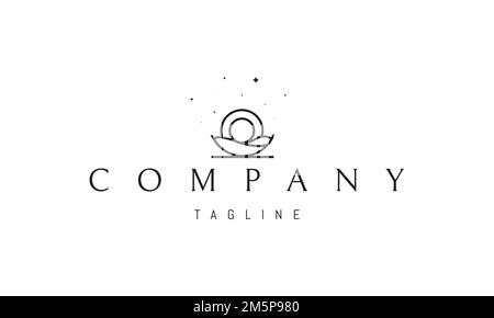 Vektorlogo, auf dem ein abstraktes Bild des Mondes in der Wiege des Himmels vor dem Hintergrund von Sternen. Stock Vektor