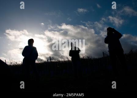 Wunderschöne Sonnenuntergänge über Land und Zivilisation Stockfoto