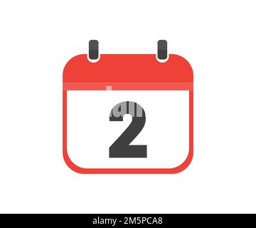 Einfacher Kalender mit Logo-Design für Datum 2. Tag. Kalendersymbol flacher Tag 2. Erinnerungssymbol. Datum des Veranstaltungsplans. Zeitvektor für Besprechungstermin. Stock Vektor