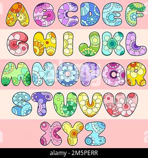 Niedliche alphabetische Illustration mit farbenfrohem Blumenmuster Stockfoto