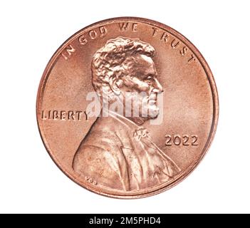 Amerikanische 2022-Cent-Münze mit Präsident Lincoln Stockfoto