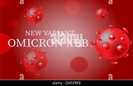 Coronavirus omicron XBB Variante mit Hintergrund und Text neue Variante omicron xbb. 3D Abbildung. Covid-19-Varirient und globale Pandamik. Stockfoto