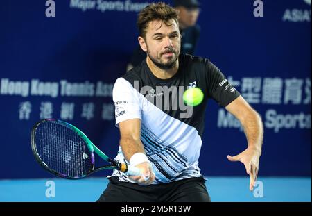 Stan Wawrinka im Kampf gegen Coleman WongHong Kong International Tennis Challenge im Victoria Park Tennis Stadium. 24DEC22 SCMP/ Edmond so Stockfoto