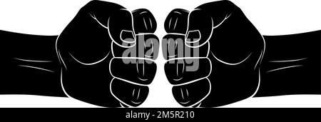 Zwei Männliche Fäuste Schlagen Sich. Das Konzept von Geschäftserfolg, Teamwork oder „gemeinsam lernen“. Dünne Linie für Website-Design auf Weiß Stock Vektor