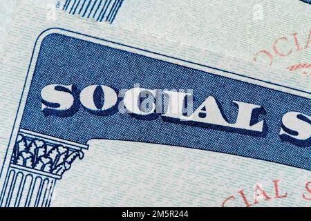 Die US-Sozialversicherungsbehörde stellt eine Sozialversicherungsnummer als individuellen Ausweis aus, eine Sozialversicherungskarte. Stockfoto