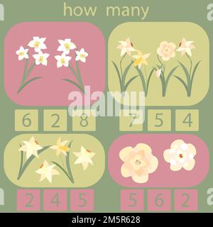 Zählen Sie, wie viele Elemente auf den Bildern für Kinder unter 6 Jahren neu gebucht werden Stock Vektor