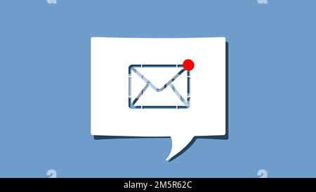 Neues E-Mail-Benachrichtigungssymbol auf ausgeschnittener weißer Sprechblase auf blauem Hintergrund. Minimalistisches Design Vektordarstellung Stock Vektor