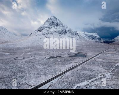 Buachaille Etive Mor Mountain in Glen Coe im Winter Snow, Scottish Highlands, Schottland, Großbritannien Stockfoto