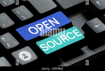 Schreiben Text anzeigen Open Source. Konzept bedeutet, dass die Software mit dem frei verfügbaren Original-Quellcode bezeichnet wird Stockfoto