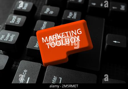 Konzeptionelle Beschriftung Marketing-Toolbox. Wort für Mittel zur Förderung eines Produkts oder einer Dienstleistung Automatisierung Stockfoto