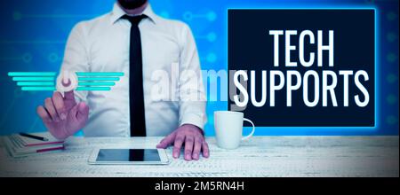 Schreiben Text anzeigen Tech Supports. Hilfe zu Internetkonzepten durch Techniker Online oder Call Center Customer Service Stockfoto