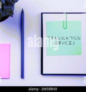 Übersetzungsdienstleistungen für Handschrift. Konzeptionelle Fotoorganisation, die Menschen die Möglichkeit gibt, Sprache zu übersetzen Stockfoto