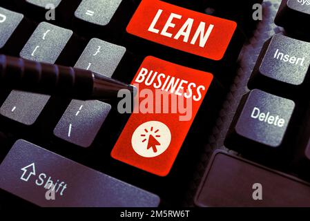 Schild mit der Aufschrift Lean Business. Verbesserung der Geschäftsidee zur Minimierung von Verschwendung ohne Einbußen bei der Produktivität Stockfoto