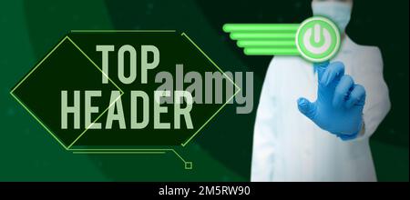 Schreiben mit Anzeige des Textes Kopfzeile oben. Text für Geschäftsideen oben auf einer Seite in einem elektronischen Dokument oder in Papierform Stockfoto