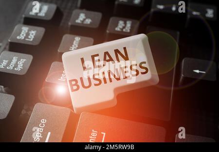Schild mit der Aufschrift Lean Business. Geschäftsüberblick Verbesserung der Abfallminimierung ohne Einbußen bei der Produktivität Stockfoto