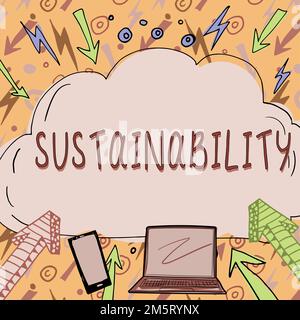 Handschriftlicher Text Sustainability. Geschäftsüberblick die Fähigkeit, auf einem bestimmten Niveau und in einer bestimmten Rate gehalten zu werden Stockfoto