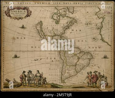 Amerika. Freischnitt abgebildet... Nova totius Americae sive novi orbis tabula. Nova totius Americae sive novi orbis tabula, Nord- und Mittelamerika Südamerika Mesoamerica, Region Nordamerika, Region Südamerika Stockfoto