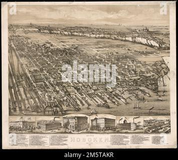 Die Stadt Hoboken: New Jersey, 1881. Vogelperspektive. Enthält Index zu Points of Interest und Ill New Jersey, Hudson, County, Hoboken Stockfoto