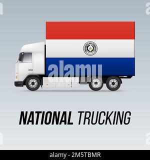 Symbol eines nationalen Lieferwagens mit der Flagge Paraguays. National Trucking Icon und Paraguayanische Flagge Stock Vektor